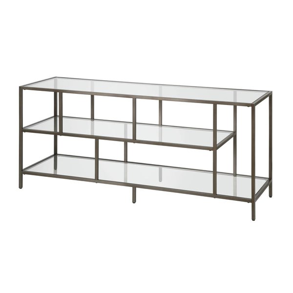 Hudson & Canal Henn &amp; Hart Winthrop Aged Steel TV Stand with Glass Shelves - 24 x 55 x 16 in. TV0559